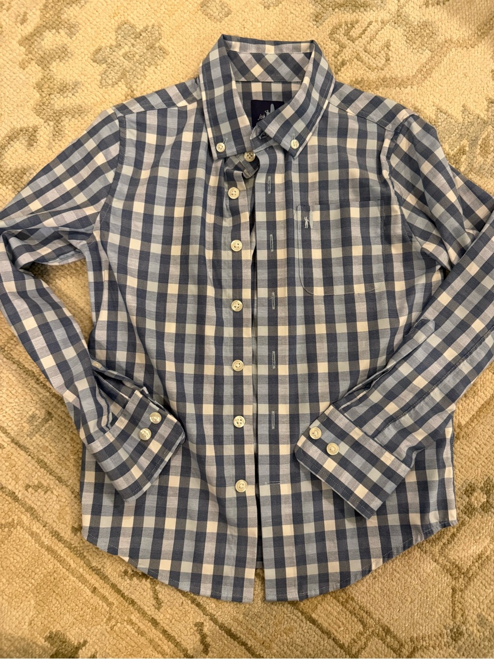 johnnie-O Blue and White Gingham Button-Down Shirt